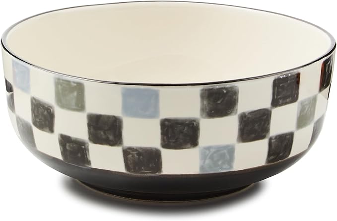 MACKENZIE-CHILDS Stoneware Serving Bowl, Large Decorative Bowl, 14-Cup Capacity, Black Check