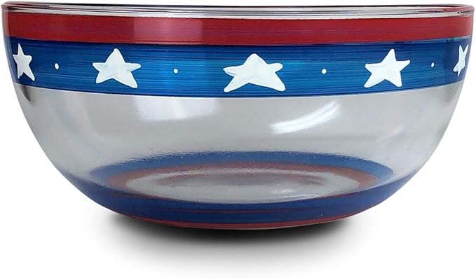 Hand Painted Salad Serving Bowl - Patriotic Collection - Hand Painted Glassware by USA Artists - Unique and Decorative Large Serving Bowl 11", July 4th Kitchen Table Décor