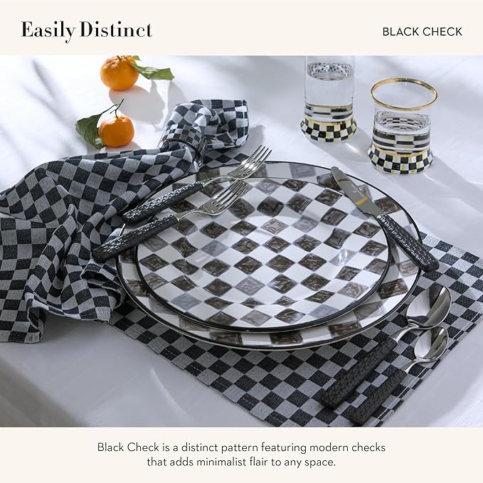 MACKENZIE-CHILDS Stoneware Serving Bowl, Large Decorative Bowl, 14-Cup Capacity, Black Check
