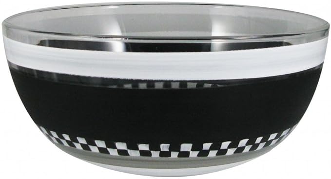 Hand Painted Salad Serving Bowl - Black and White Checkered Chalk Collection - Hand Painted Glassware by USA Artists - Unique and Decorative Serving Bowl 11", Personalize with Chalk