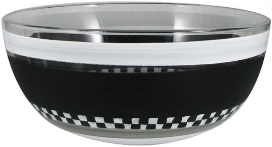 Hand Painted Salad Serving Bowl - Black and White Checkered Chalk Collection - Hand Painted Glassware by USA Artists - Unique and Decorative Serving Bowl 11", Personalize with Chalk